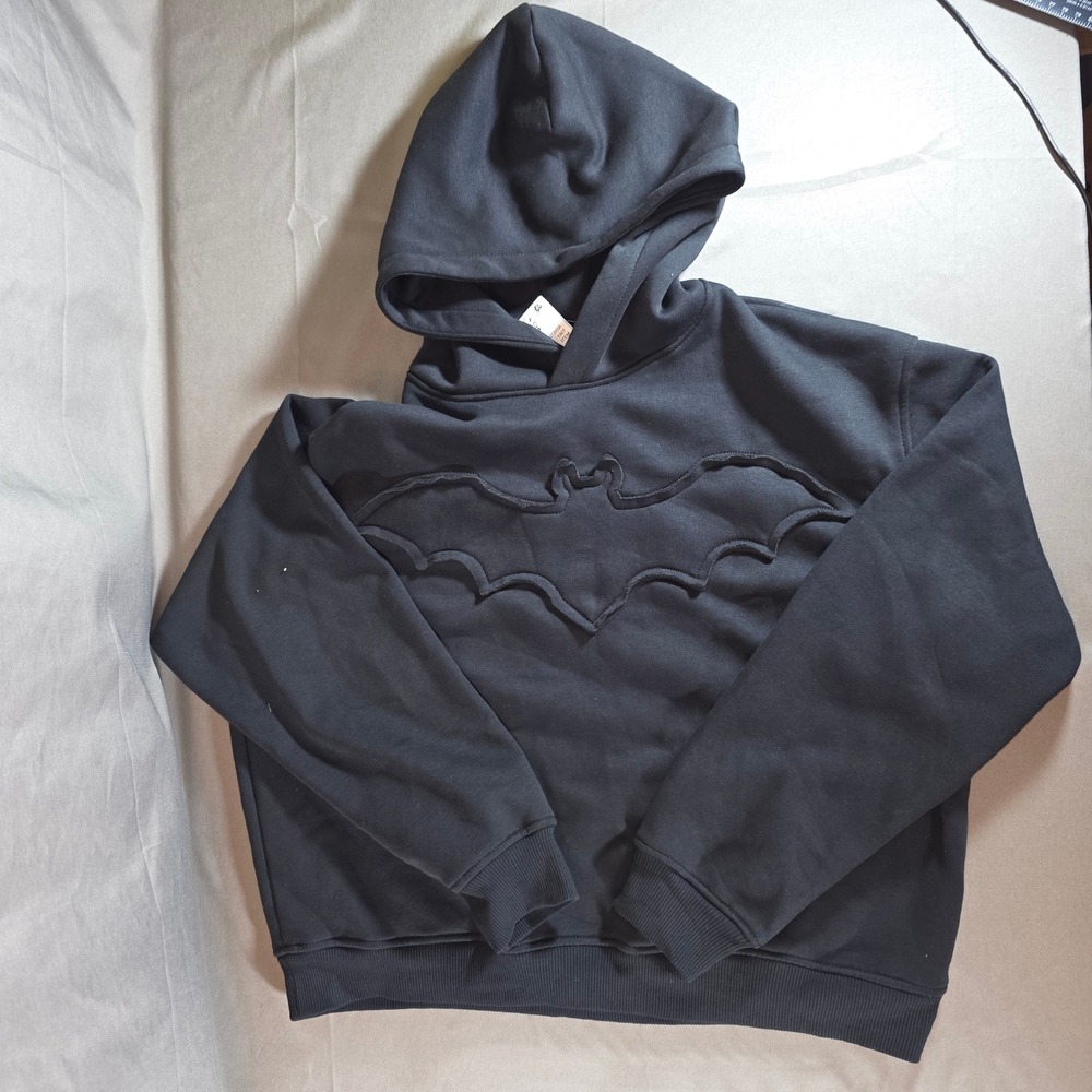 Modern Lux Womens Black Bat Embossed Hoodie Sweatshirt JJ5362 Small NWT